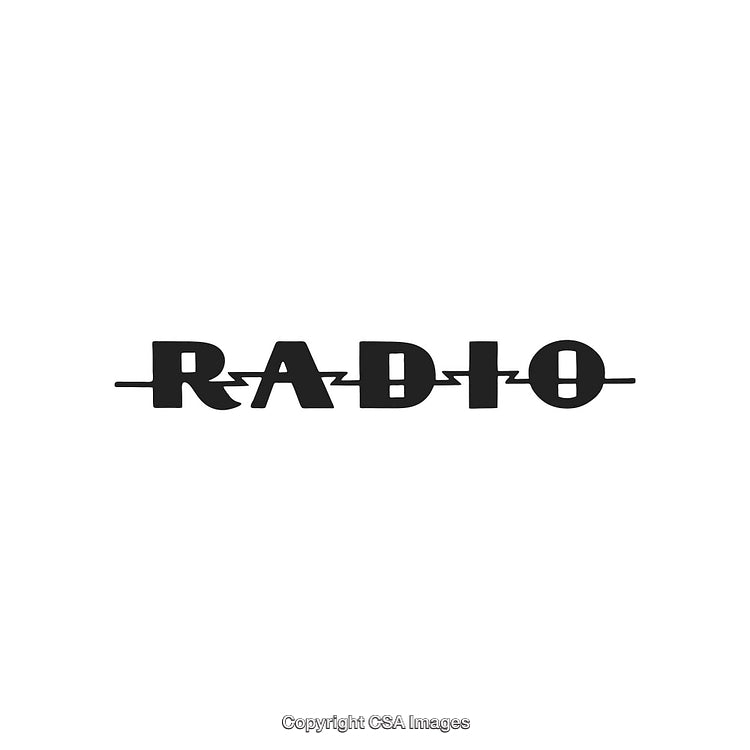 Stylized Black and White Radio Text with Wave Accent Design