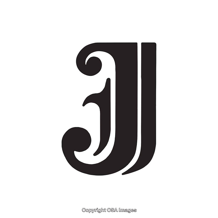 Vintage Styled Decorative Letter J in Bold Serif Type