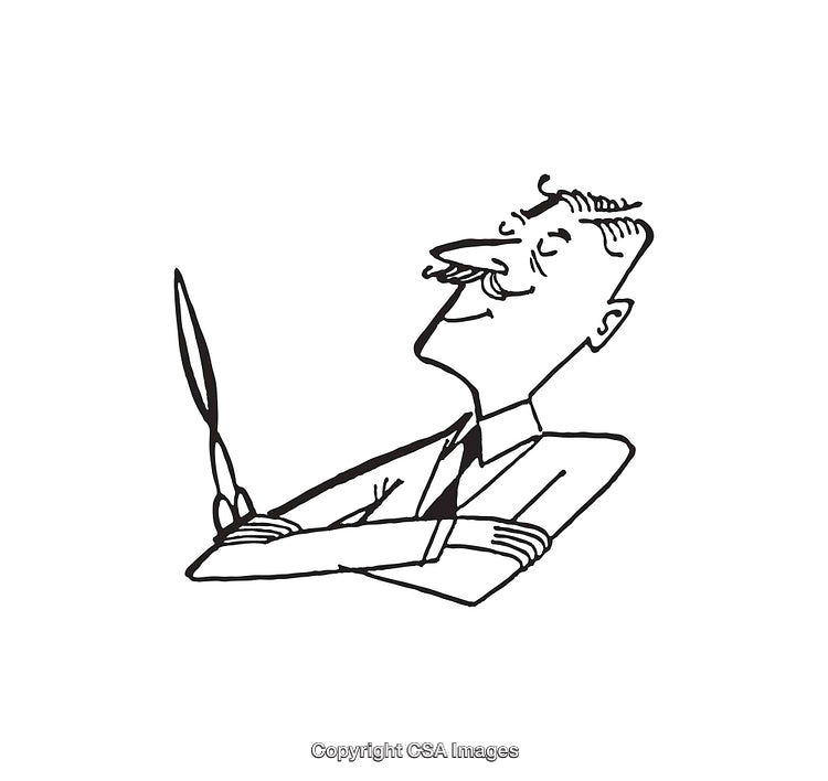Black and White Illustration of a Smiling Man in Simple Line Art