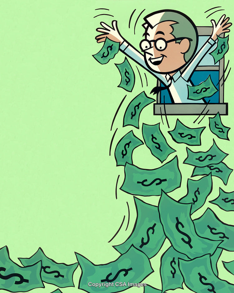 Person Throwing Money Out of a Window with a Happy Expression