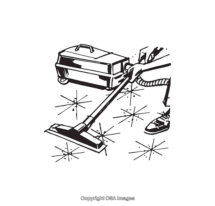 Black and White Artwork of a Vacuum in Cleaning Action