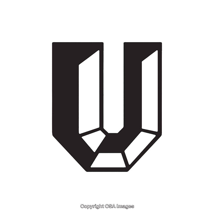 Bold Black Geometric Letter U Design on White Background
