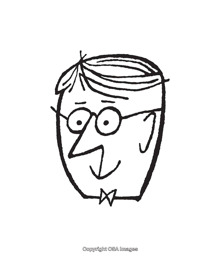 Black and White Line Art Portrait Illustration with Glasses and Bow Tie