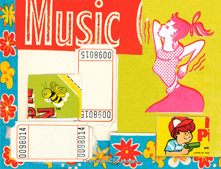 Colorful Illustration Featuring Artistic Figures and Vibrant Decorative Elements