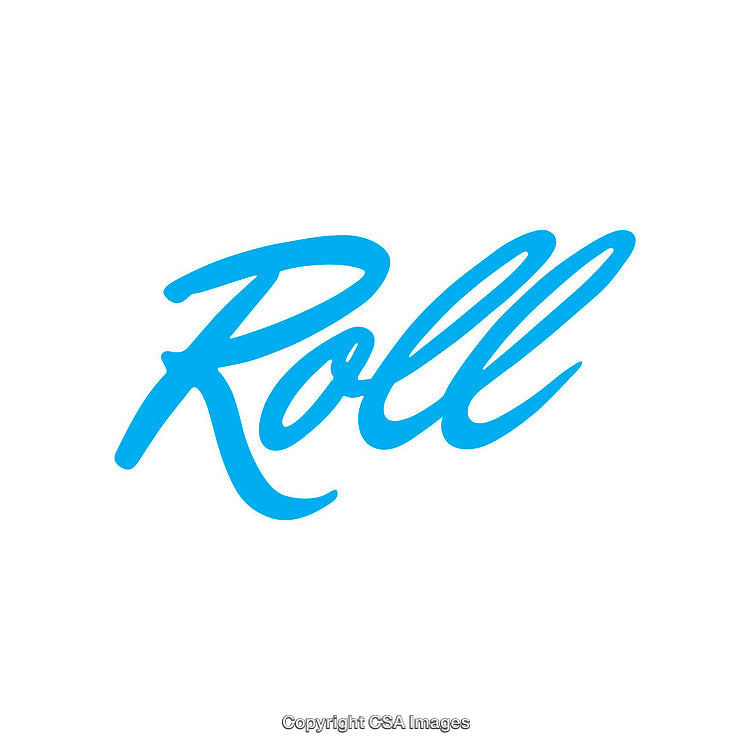 Bold Blue Calligraphy of the Word Roll on White Background