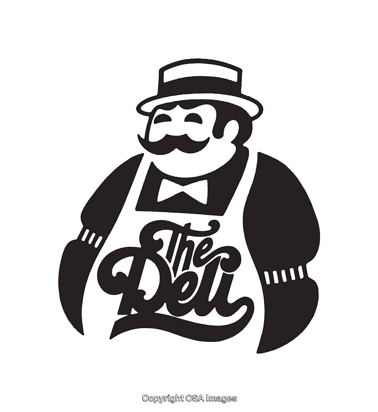 Black And White Logo Illustration of a Happy Deli Character Design