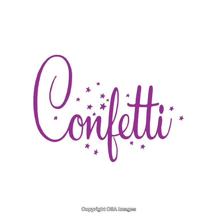 Elegant Purple Confetti Text Design with Stars on White Background