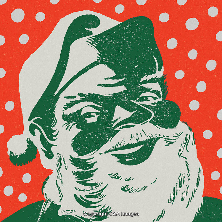 Retro Illustration of Santa Claus with White Polka-Dot Background