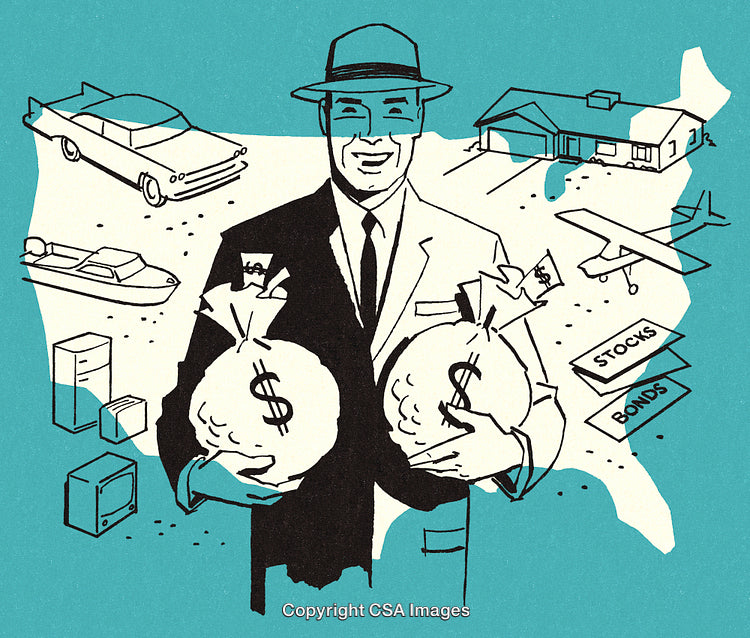 Vintage Illustration Depicting Wealth and Financial Prosperity in an American Setting
