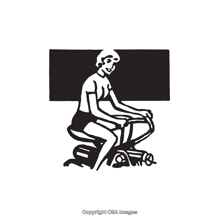 Retro Style Illustration of a Woman Exercising on a Stationary Bike
