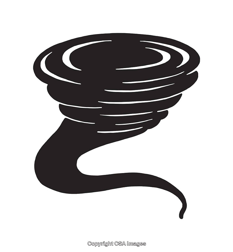 Black And White Tornado Illustration Displaying Twirling Funnel And Elegant Lines
