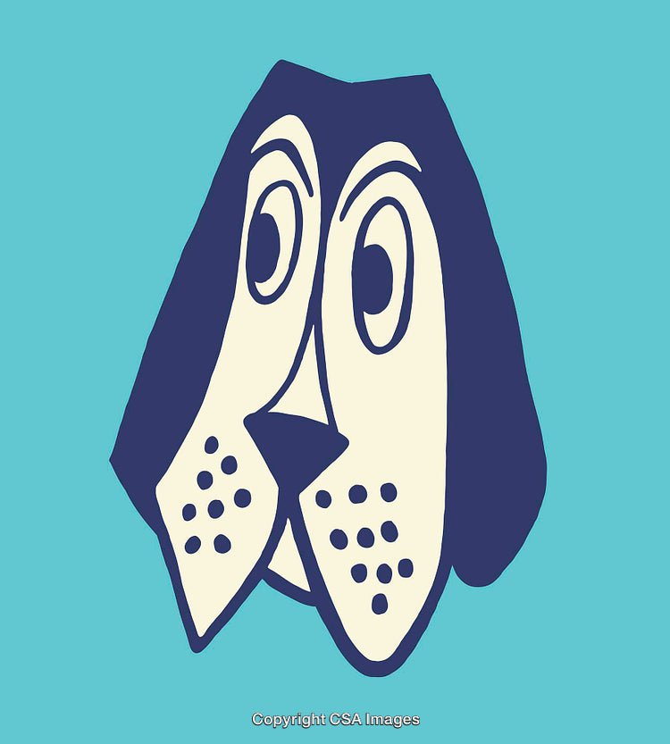 Whimsical Line Art Illustration of a Dog's Face on Aqua Background