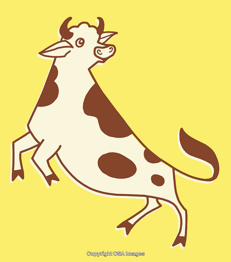 Playful Cartoon Cow Illustration With Bright Yellow Background
