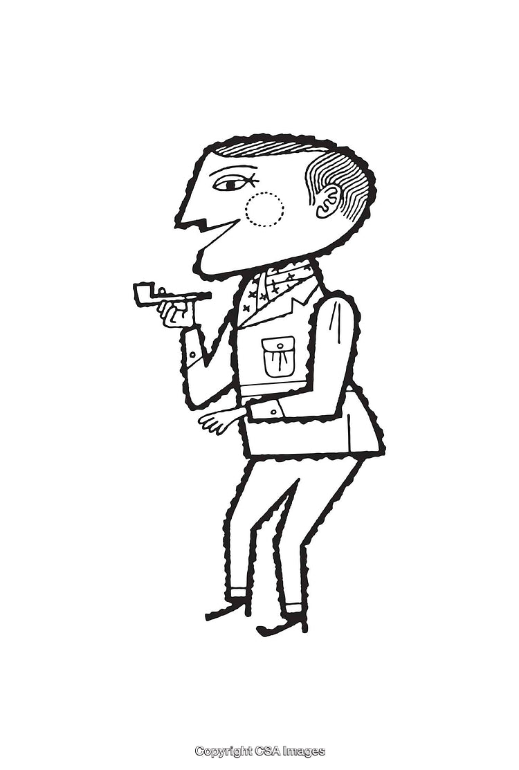 Black and White Line Art of a Man with a Pipe