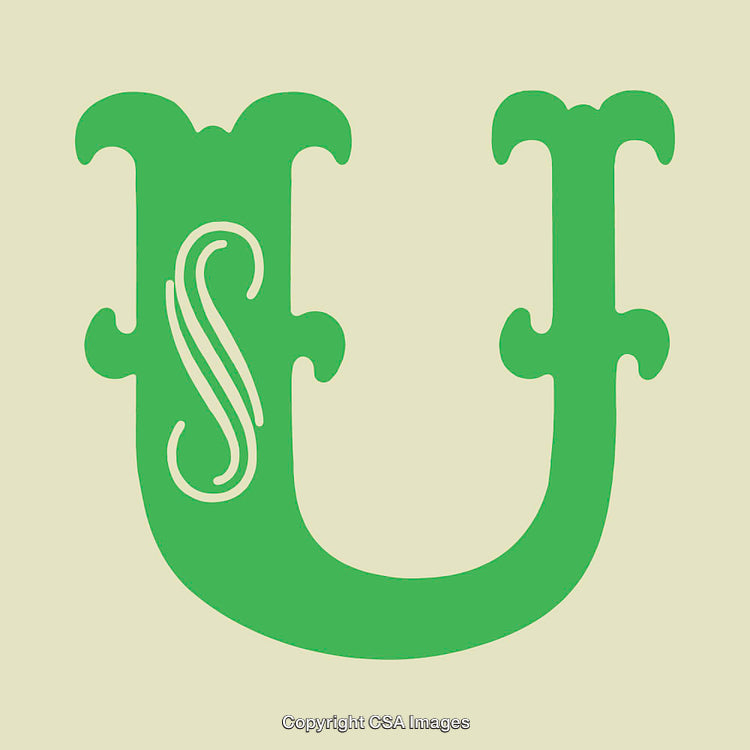 Decorative Green Letter U with Elegant Style on Soft Background