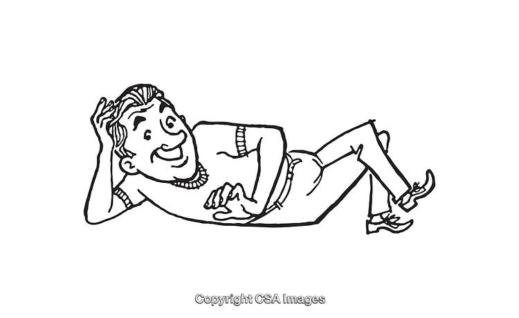 Black and White Line Art of Relaxing and Smiling Man