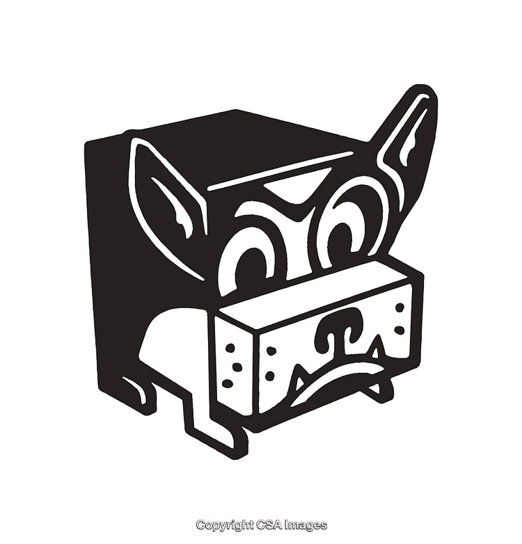 Stylized Black and White Dog Illustration with Geometric Design