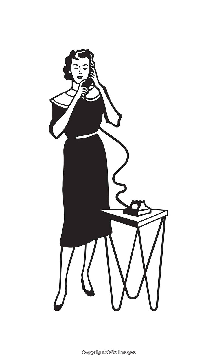 Retro Illustration of Woman Using Telephone From Mid-20th Century Era