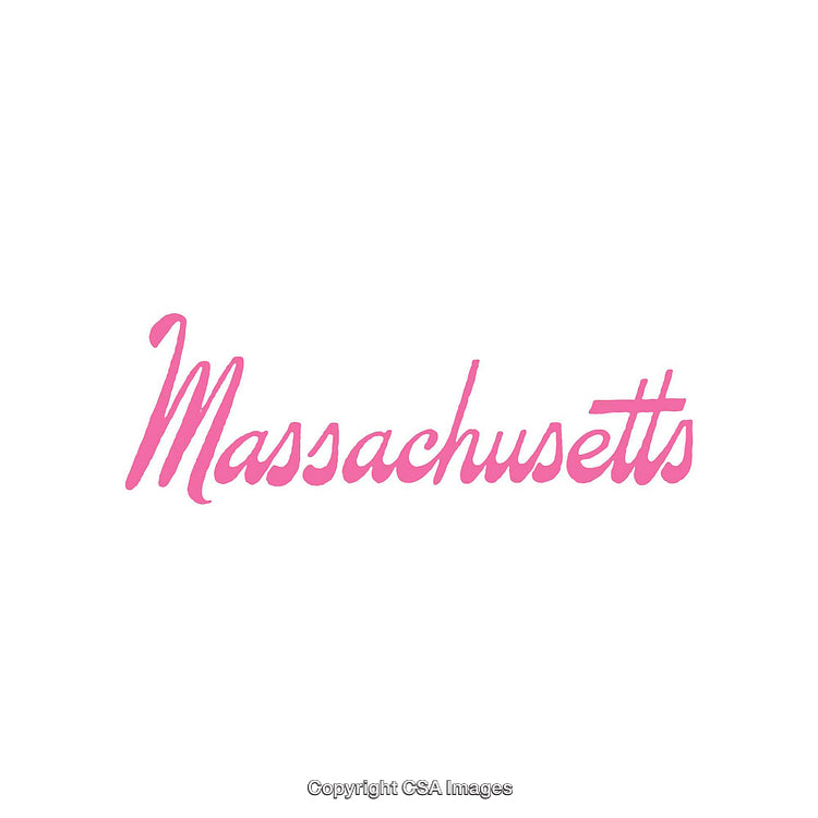 Pink Cursive Typography of Massachusetts on a White Background