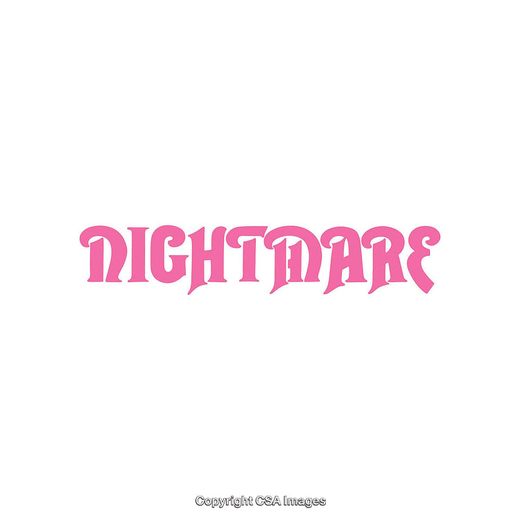 Pink Gothic Style Typography Featuring the Word 'Nightmare' on White Background