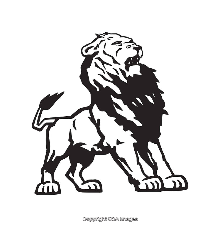 Bold Black and White Illustration of a Majestic Lion Standing Proud