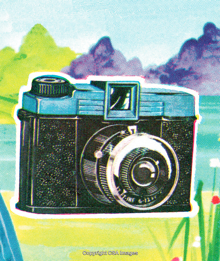 Vintage Camera Illustration with a Retro Colorful Background Scene