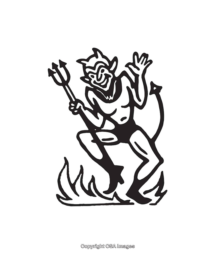 Black and White Line Art of a Playful Devil Character