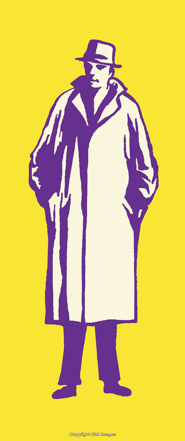 Colorful Silhouette of a Man in a Coat and Hat on Yellow Background