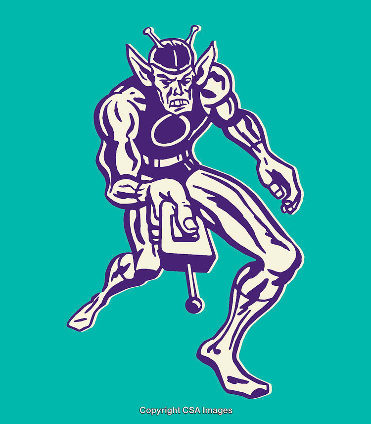 Vibrant Alien Character with Bold Colors and Retro Style Artwork