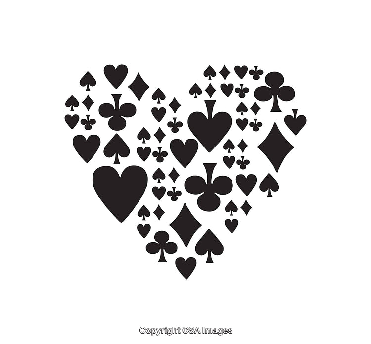 Heart Shape Formed by Playing Card Symbols in Black and White
