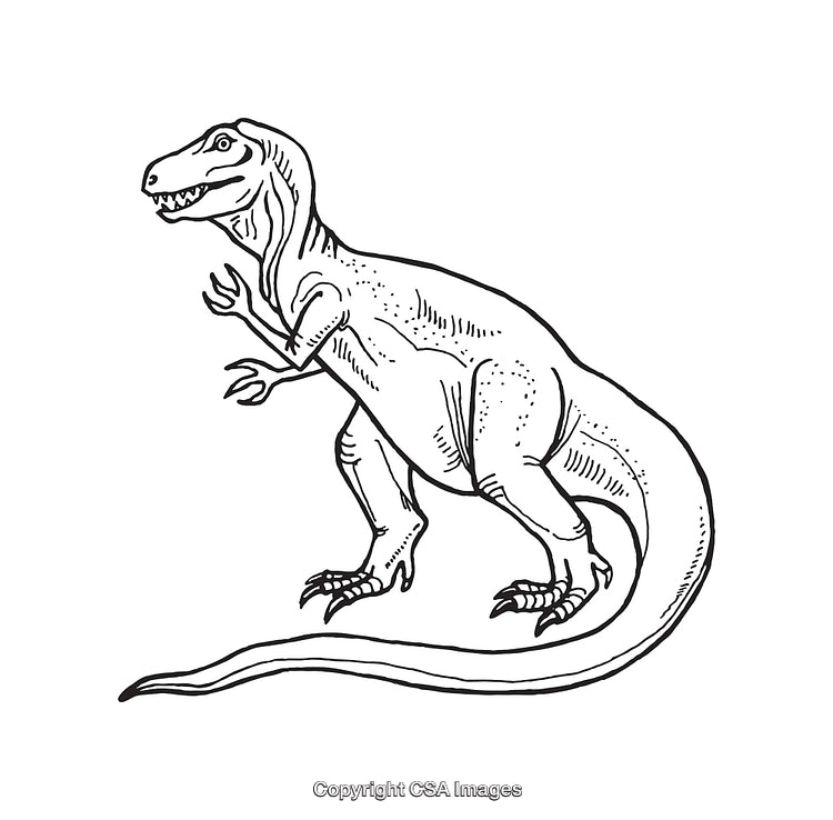 Black and White Line Art Illustration of a Standing Dinosaur