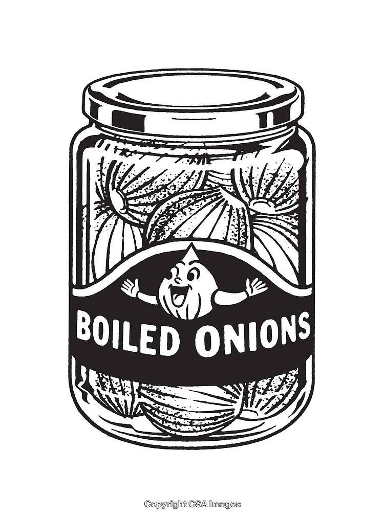 Vintage Line Art Illustration of a Jar With Boiled Onions Label