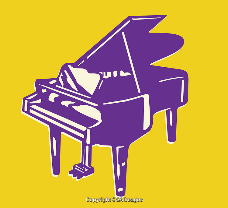 Stylized Grand Piano Illustration on a Bold Yellow Background