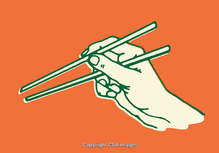 Hand Holding Chopsticks Illustration On Bright Orange Background