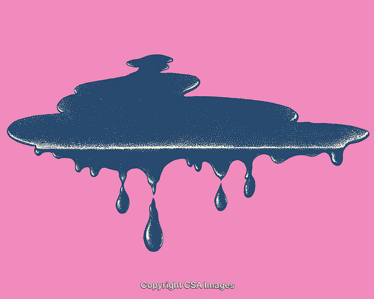 Abstract Dripping Blue Liquid Shape on Vibrant Pink Background
