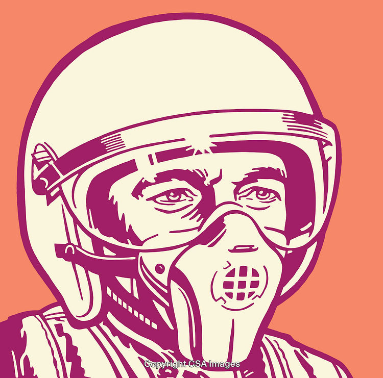 Stylized Illustration of a Helmeted Aviator in Bold Color Line Art Style