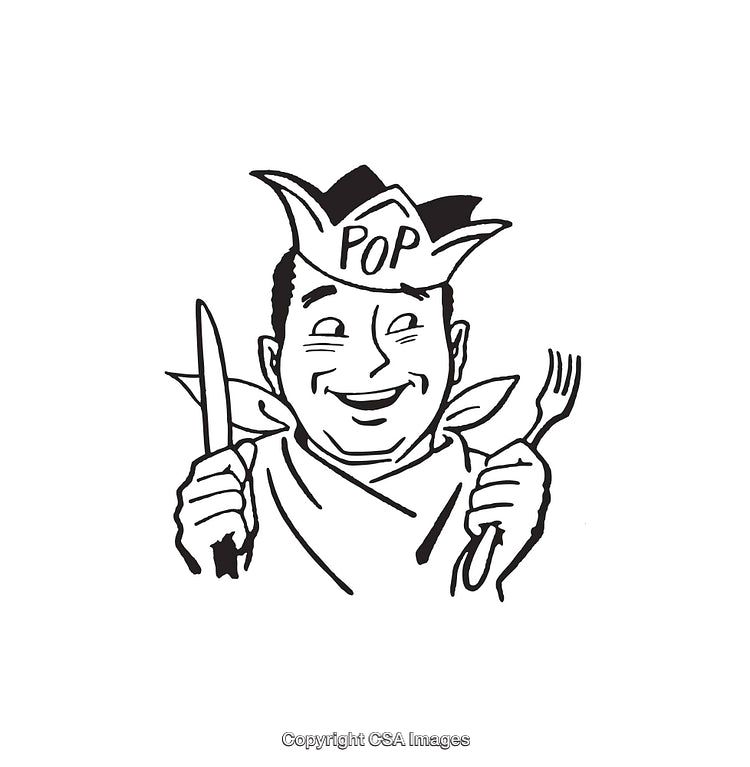 Vintage Line Art Illustration of Man in Chef Hat Holding Utensils