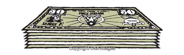 Stack of Fifty Dollar Bills in a Stylish Illustration
