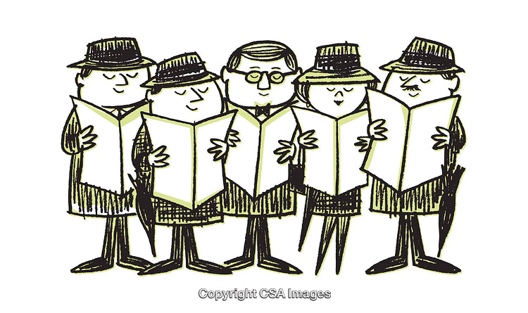 Retro Style Illustration of a Group Singing or Reciting Together
