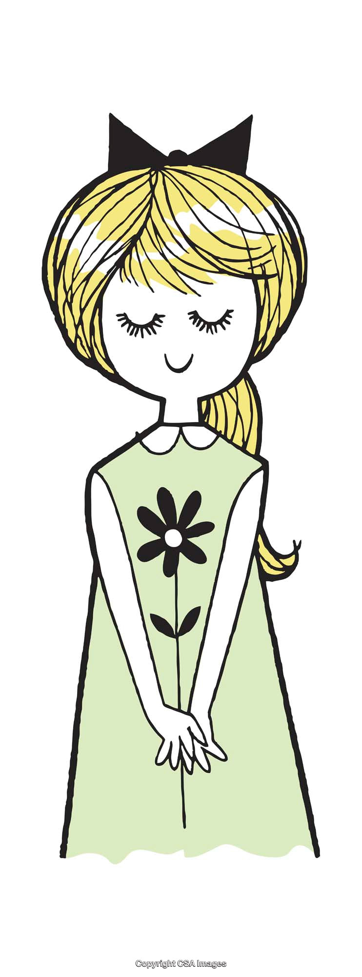 Whimsical Illustration of a Girl with a Flower on her Dress