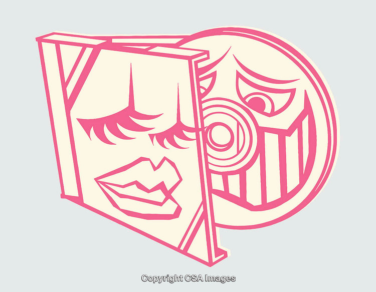 Minimalistic Pink Line Art Illustration of Expressions and Emotional Masks