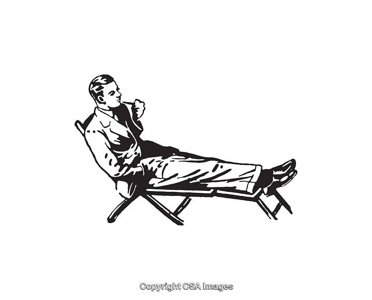 Retro Black and White Illustration of a Relaxing Man in a Chair