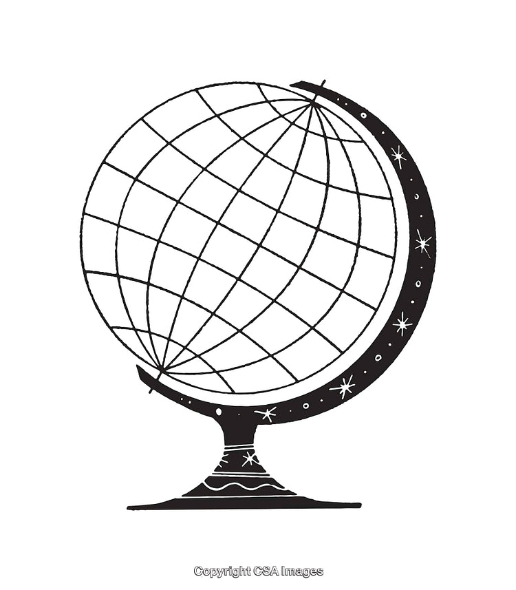 Black and White Line Art Illustration of a Detailed Globe