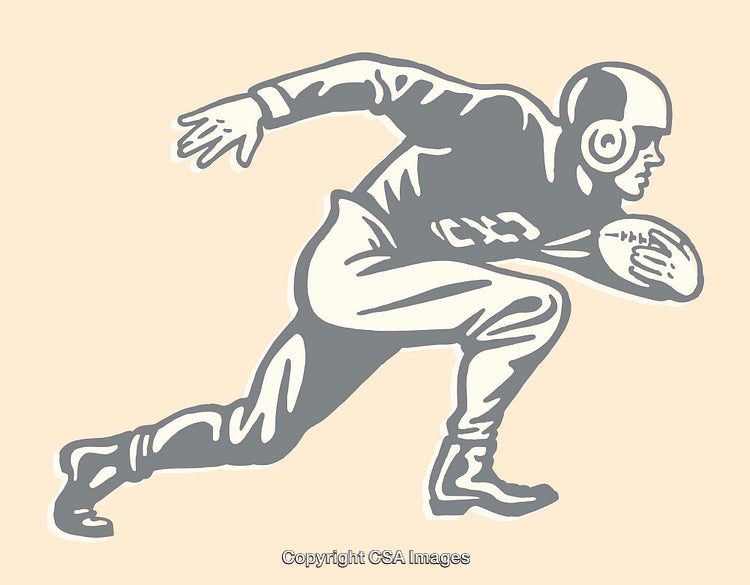 Retro Illustration of a Football Player Running with the Ball