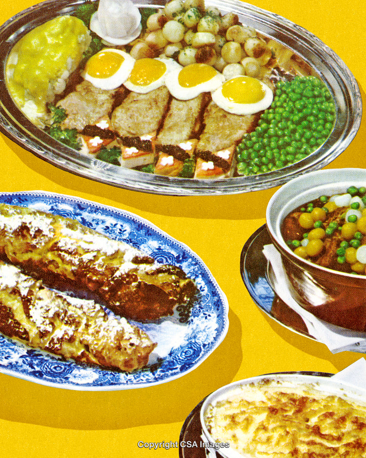 Classic Feast With Multiple Dishes Representing Vintage Gastronomy