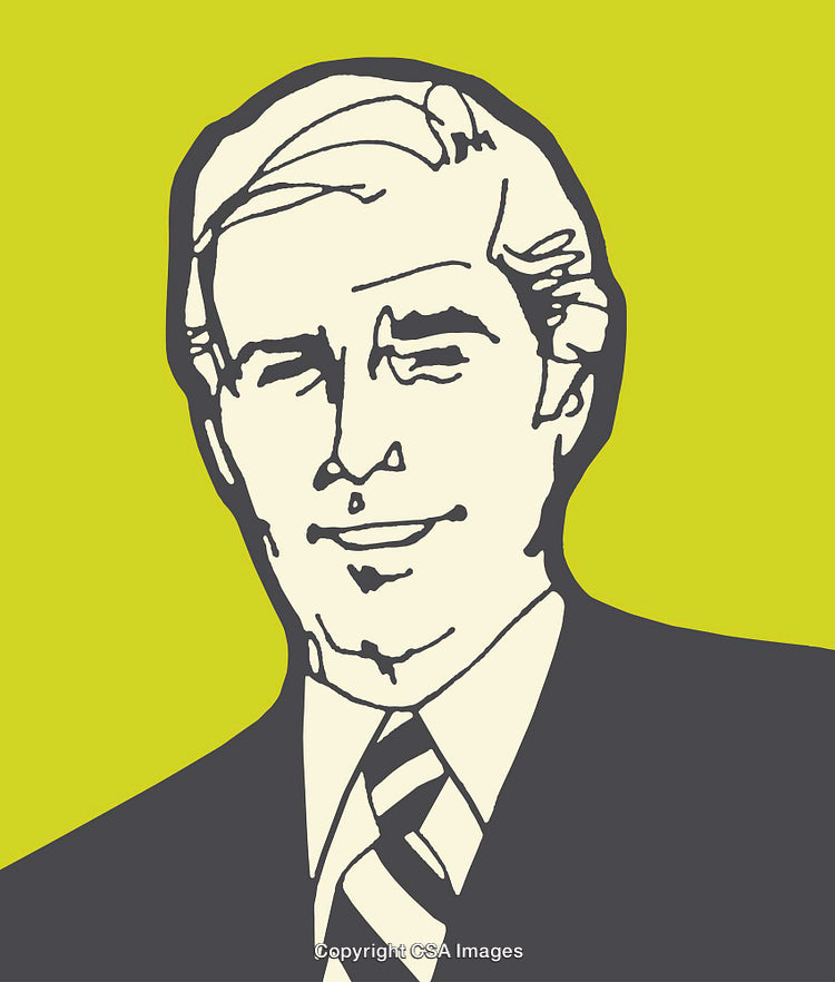 Stylized Line Art Illustration of a Professionally Dressed Man on Green Background