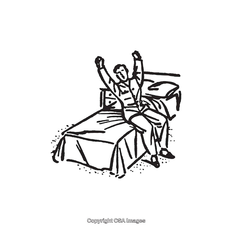 Man Stretching in the Morning on a Bed Line Drawing Illustration