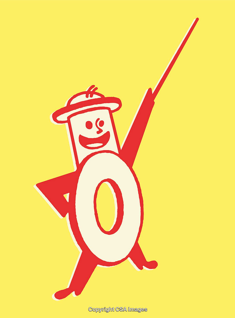 Minimalistic Retro Character Illustration with Bright Colors and Cheerful Expression