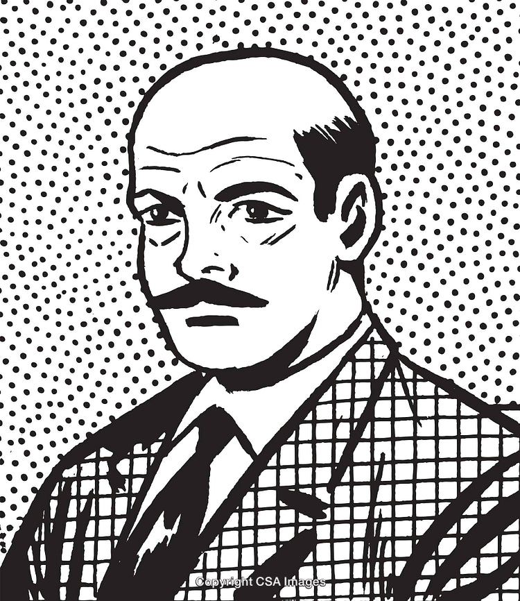Black and White Pop Art Style Portrait of a Mustachioed Gentleman