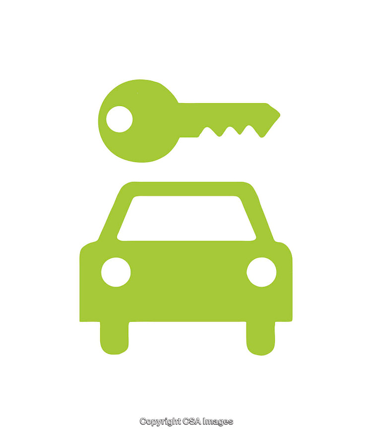 Green Icon Representing a Car and Key Symbol on White Background